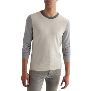 NWT Express Mens Color Block Crew Neck Merino Wool Sweater Pullover Gray Ivory S